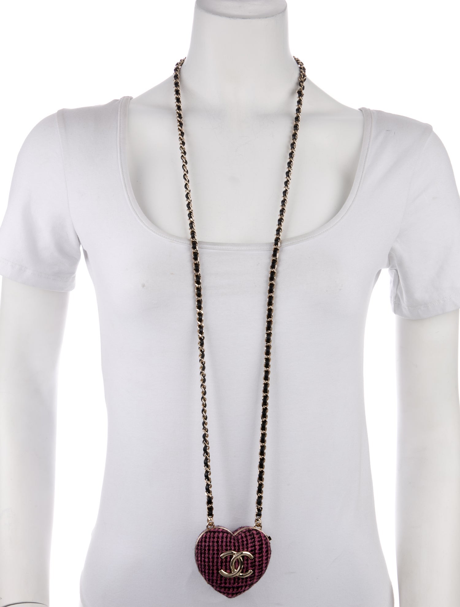 Chanel 2022 Leather, Tweed & Resin CC Heart Locket Pendant Necklace